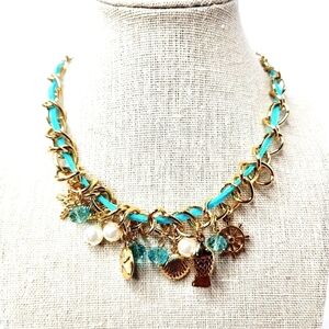 NEW PERIWINKLE BY BARLOW NECKLACE GOLD AQUA COASTAL BEACH‎ PEARLS VACATION